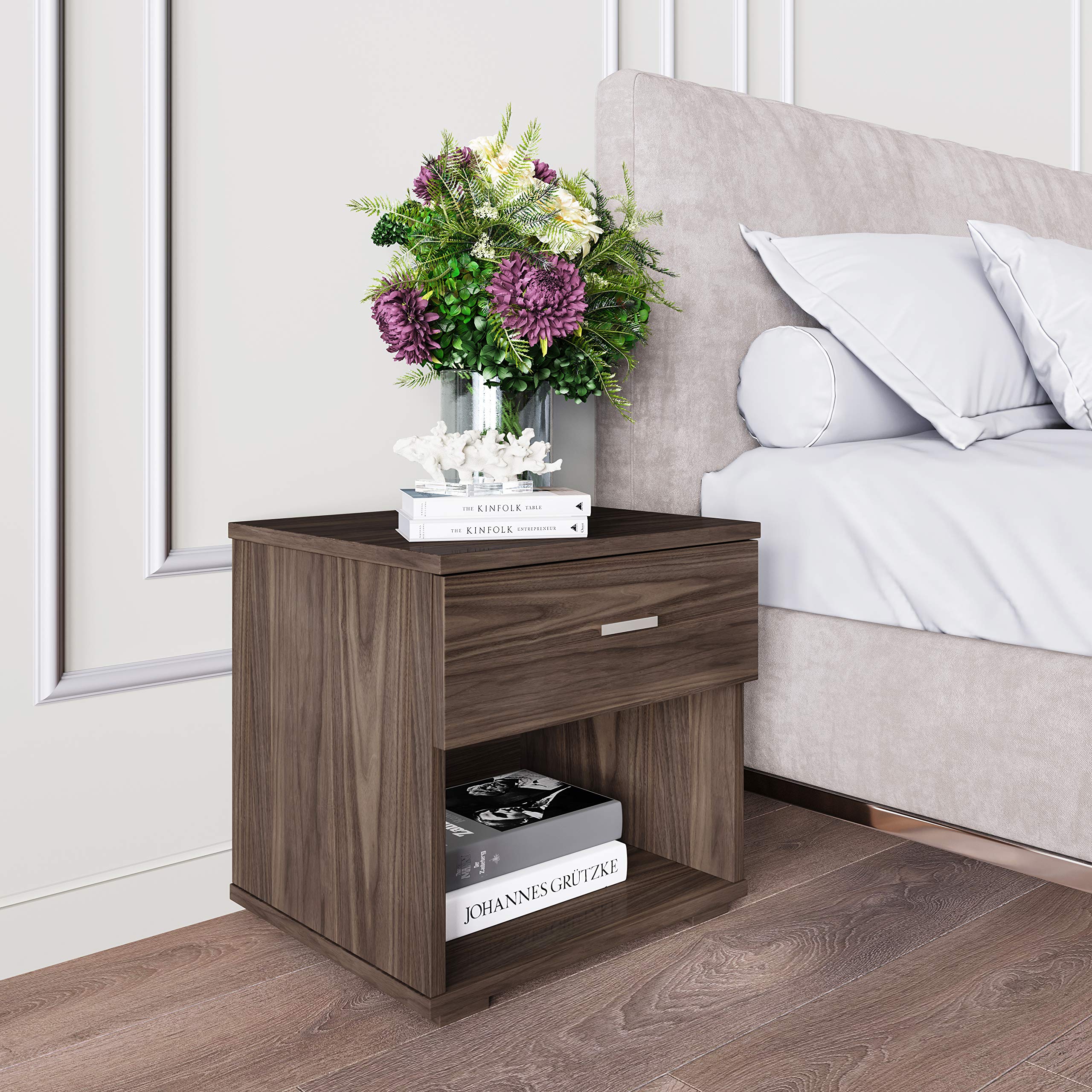 Boyd Sleep Novara, Deep Drawer With Euro Glides And Contemporary Styling, Walnut Nightstand